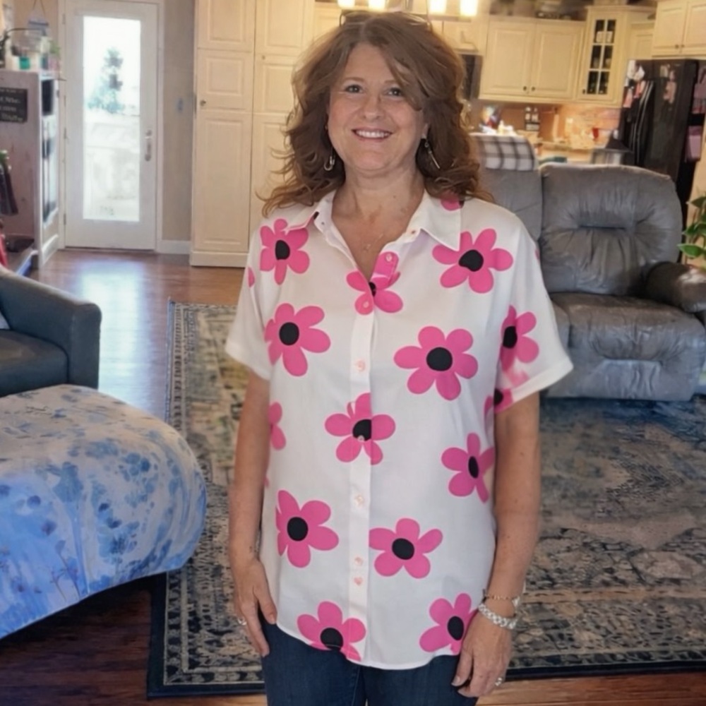 JODIFL White Blouse with Pink Floral Design